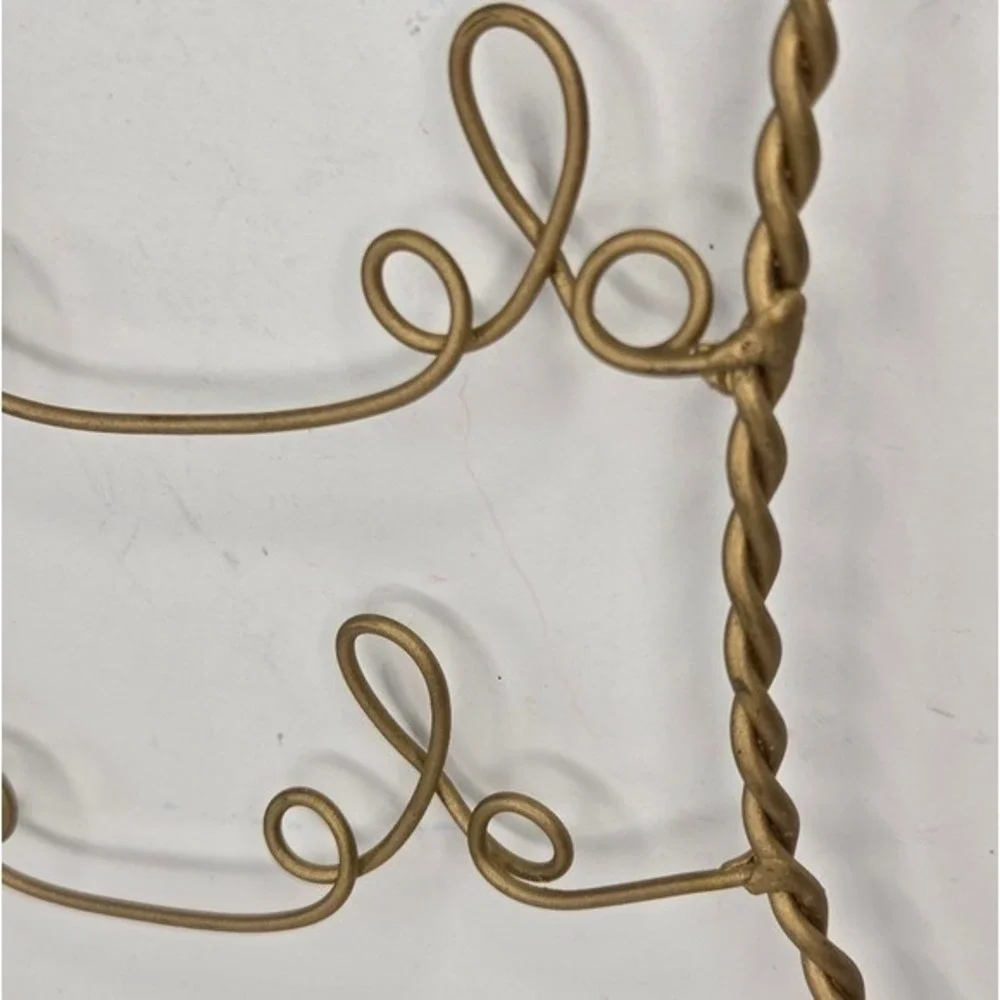 Pier 1 Gold Scrolled Metal Wire Christmas Stocking Shaped Card Holder Wall Decor